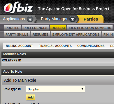 Apache ofbiz supplier and product association